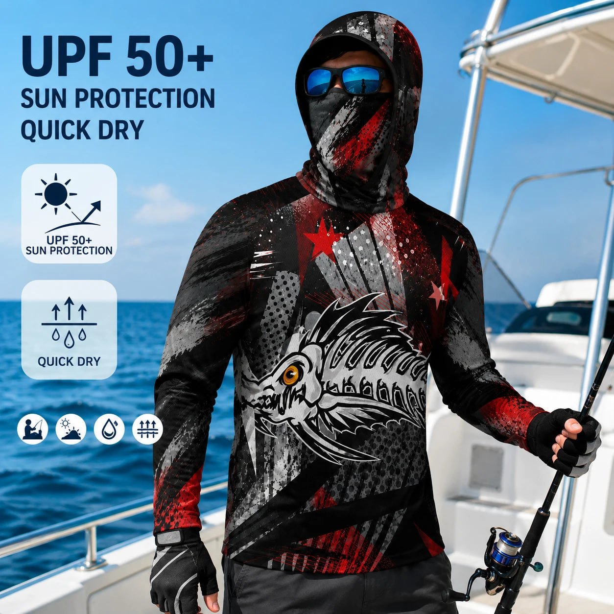 Camisa de Pesca con Capucha de Manga Larga para Hombre, Protección UV - Camiseta de Pesca Transpirable para Aventuras de Pesca