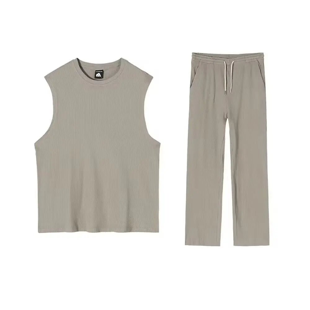 Summer Solid Color Vest Quick-drying Breathable Thin Threaded Ice Silk Top Sleeveless Suit Fitness Loose Men