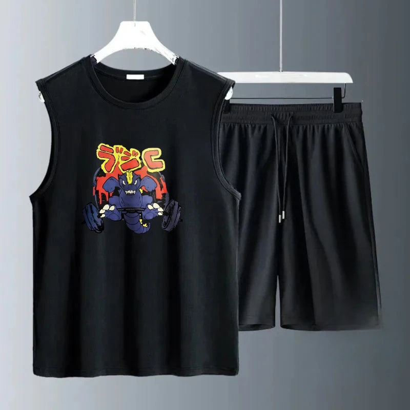 Men's Tank Top Sets 2026 Summer Quick drying crewneck seaside beach Sportswear 2 piece set running sports sweat suit oversize