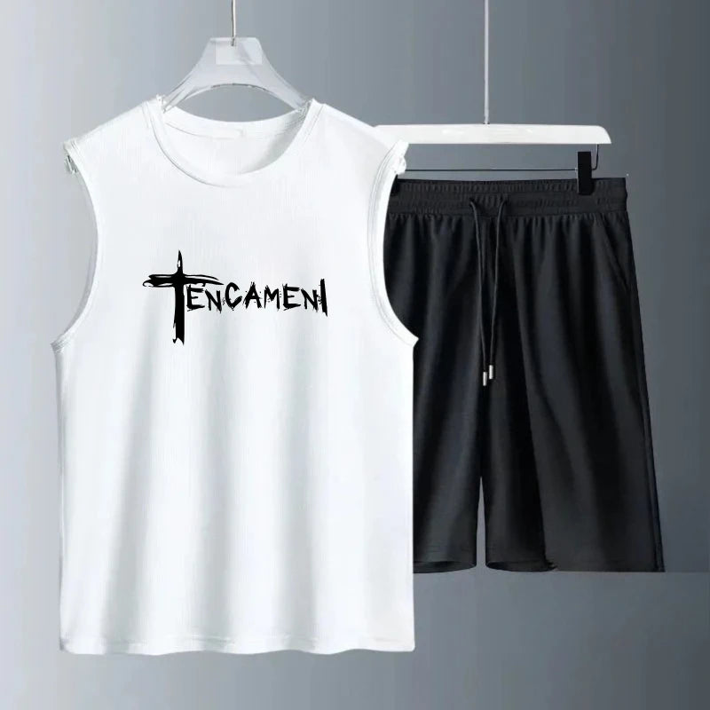 Men's Tank Top Sets 2026 Summer Quick drying beach Breathable men's tracksuit  running sports seaside oversize Two-piece sets