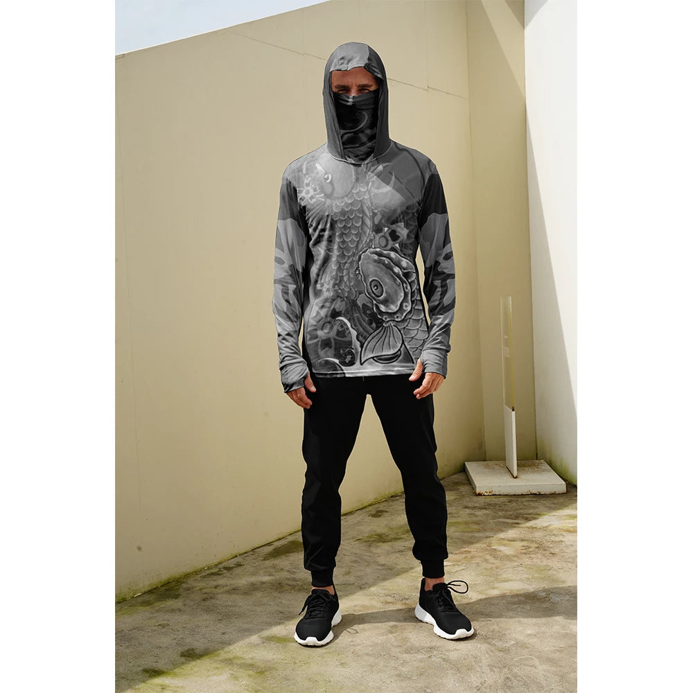 Fishing Shirts Men Sun Protection Hoodie Mask All-in-one Fishing Clothing Angling T-shirt Upf 50+ M-3XL