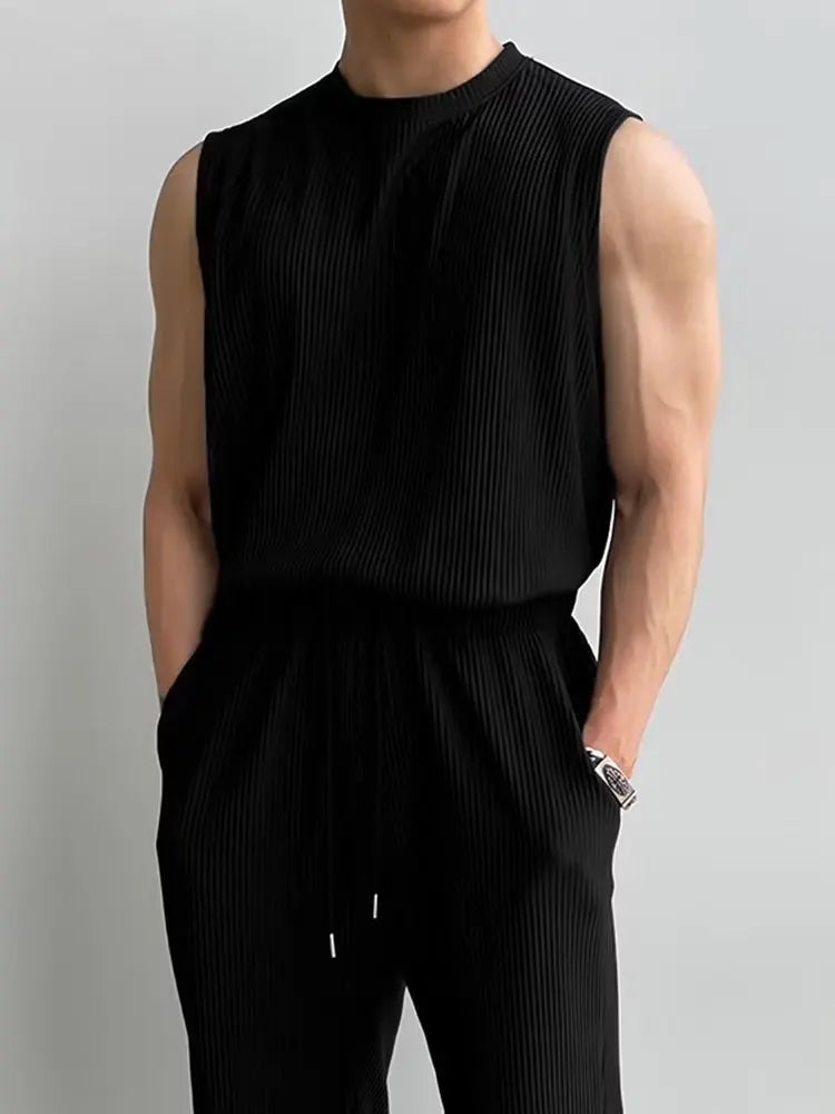 Summer Solid Color Vest Quick-drying Breathable Thin Threaded Ice Silk Top Sleeveless Suit Fitness Loose Men