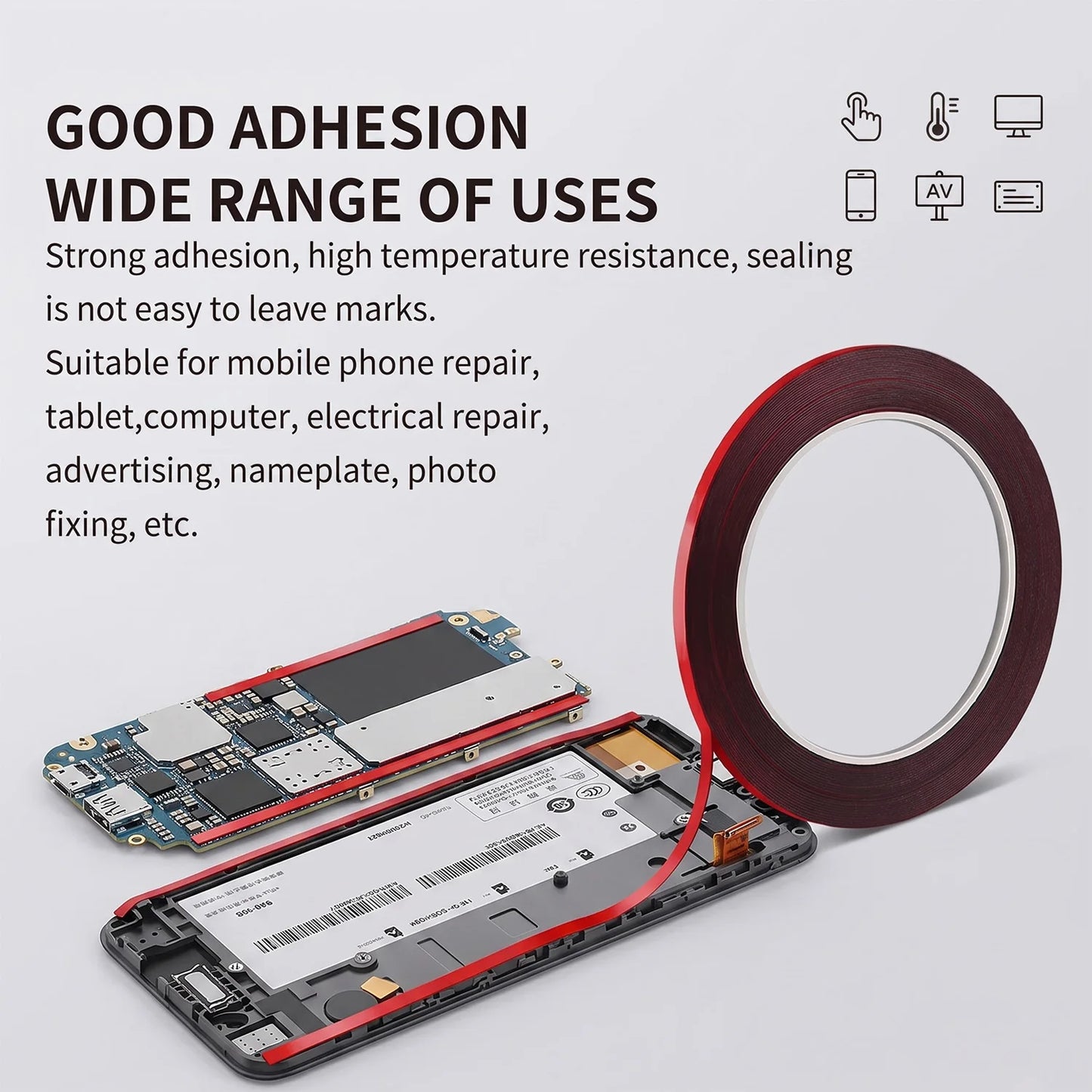 Screen Repair Tool Kit, 2mm 3mm Double Sided Tape, Adhesive Remover, ESD Tweezers, Cotton Swabs for Phone Tablet Laptop Repair