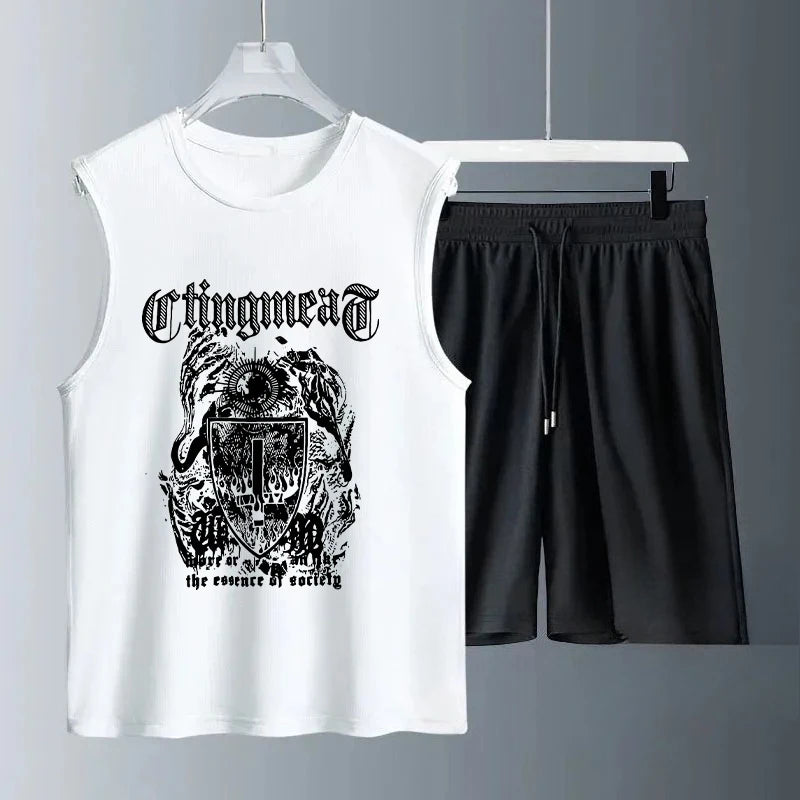 Men's Tank Top Sets 2026 Summer Quick drying seaside sets for men oversize running sports  Breathable sports suits  beach