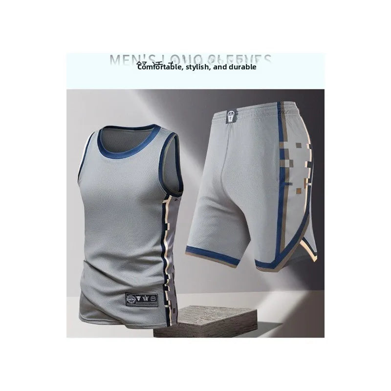 Summer Daily Outdoor Leisure Trend Versatile Sportswear Men Fashion Trend Sports Sleeveless Vest Five Quarter Shorts 2-piece Set