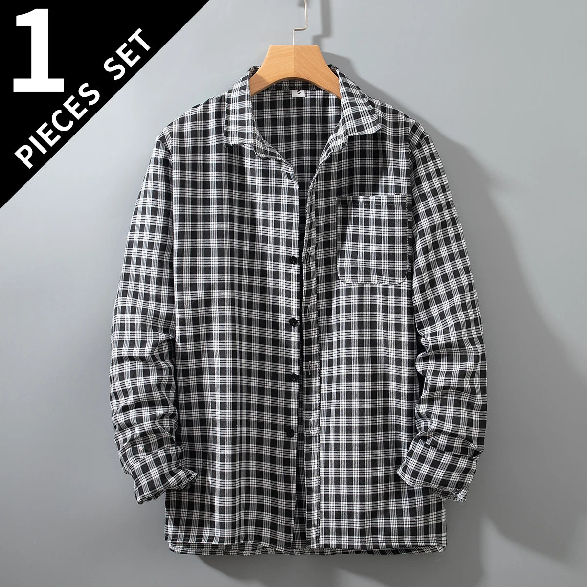 Spring and Autumn Men's Checkered Long Sleeve Top Button T-shirt Shirt Fashion Classic Shirt Youth Casual Comfortable Fashion