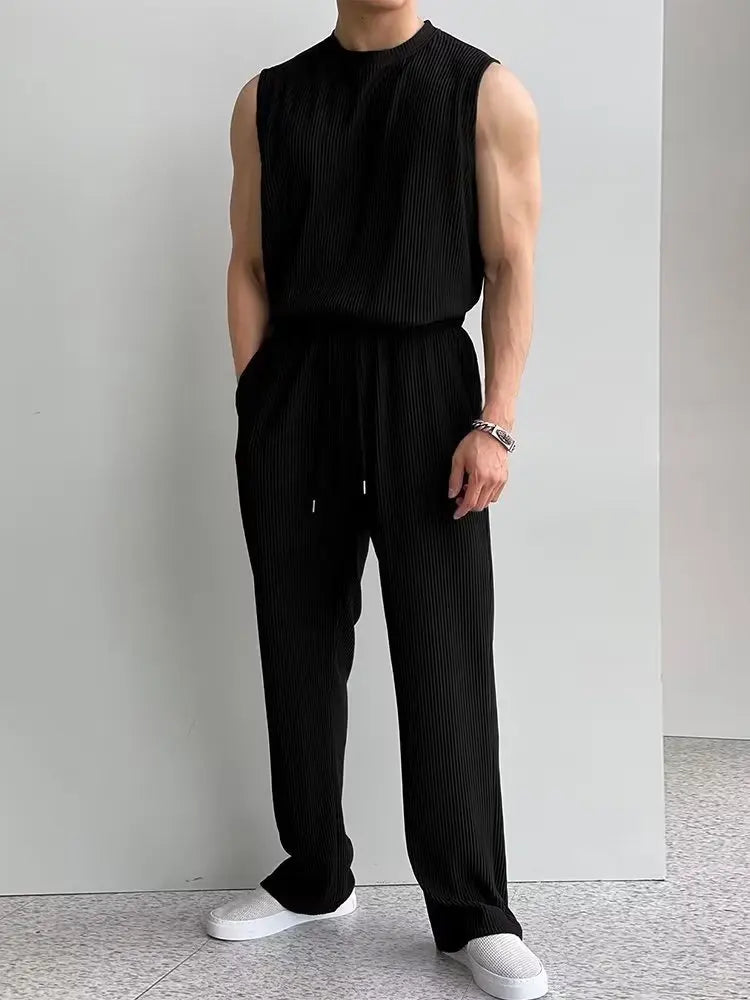 Summer Solid Color Vest Quick-drying Breathable Thin Threaded Ice Silk Top Sleeveless Suit Fitness Loose Men
