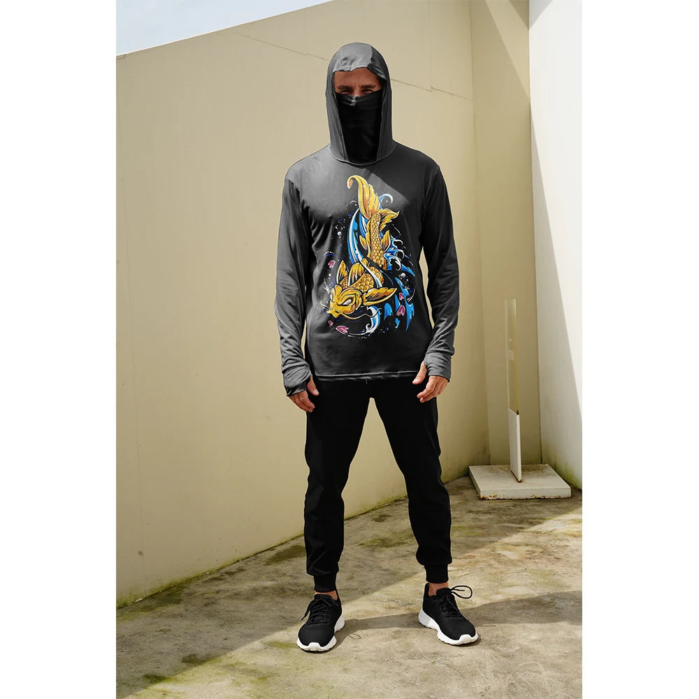 Fishing Shirts Men Sun Protection Hoodie Mask All-in-one Fishing Clothing Angling T-shirt Upf 50+ M-3XL