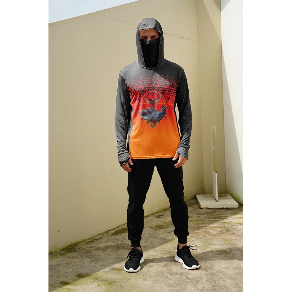 Fishing Shirts Men Sun Protection Hoodie Mask All-in-one Fishing Clothing Angling T-shirt Upf 50+ M-3XL