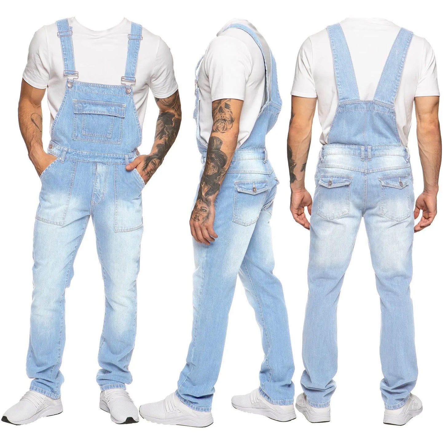 Overalls Men's Casual Multi-Bag Elastic Slim-fit Pants Men's Denim Overalls