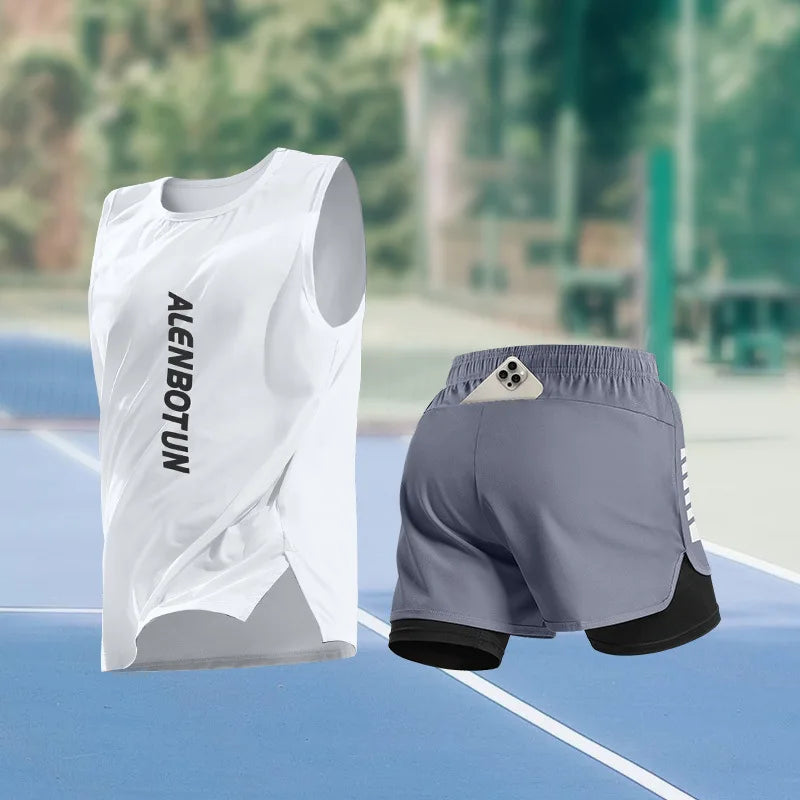 Men Running Sports Set Summer New Arrival Marathon Training Fitness Outfits Professional Quick Dry Basketball Tank Top And Short