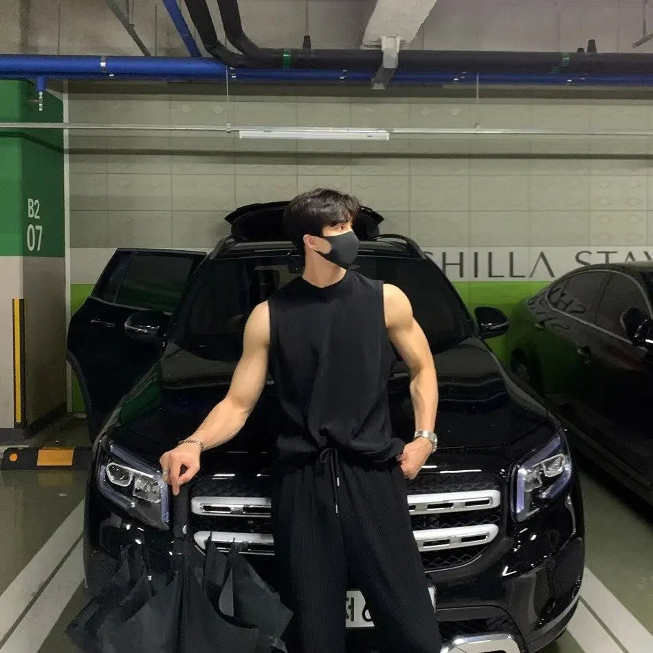 Summer Solid Color Vest Quick-drying Breathable Thin Threaded Ice Silk Top Sleeveless Suit Fitness Loose Men