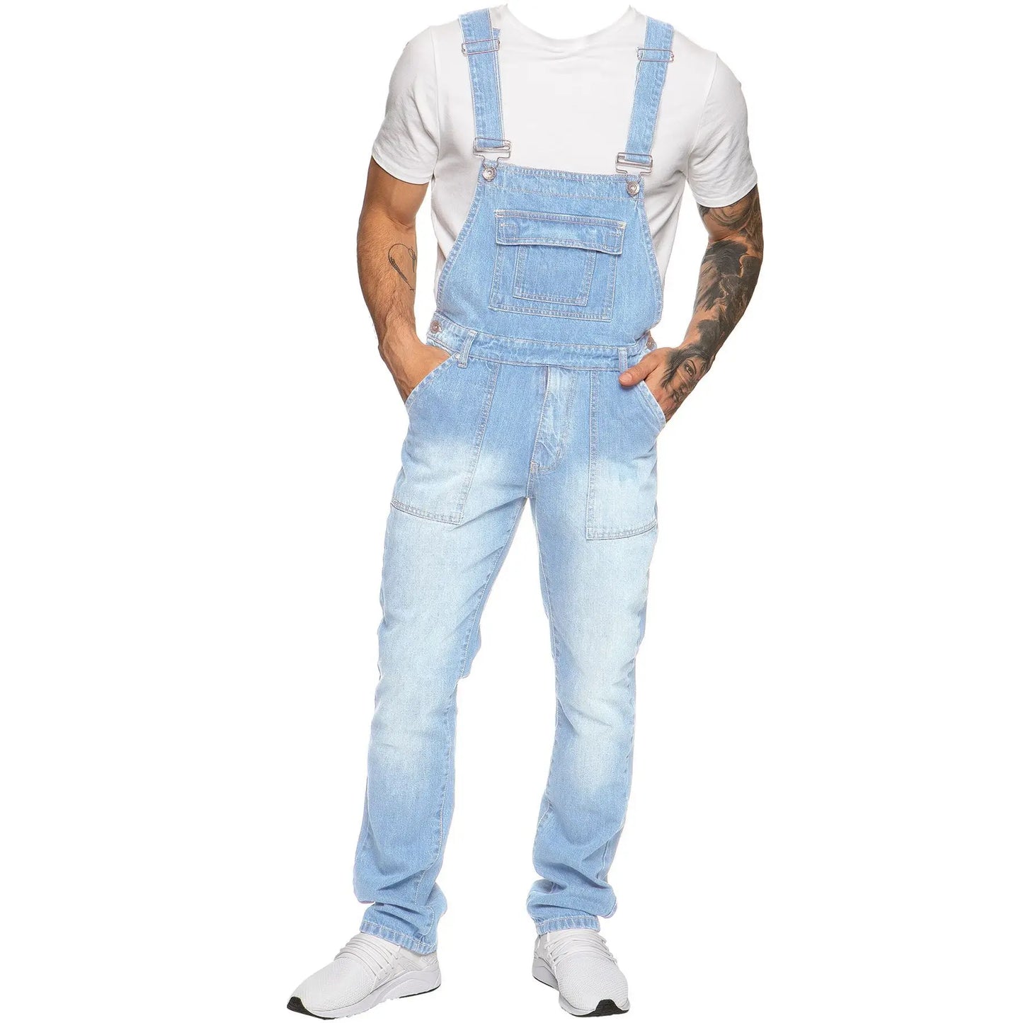 Overalls Men's Casual Multi-Bag Elastic Slim-fit Pants Men's Denim Overalls
