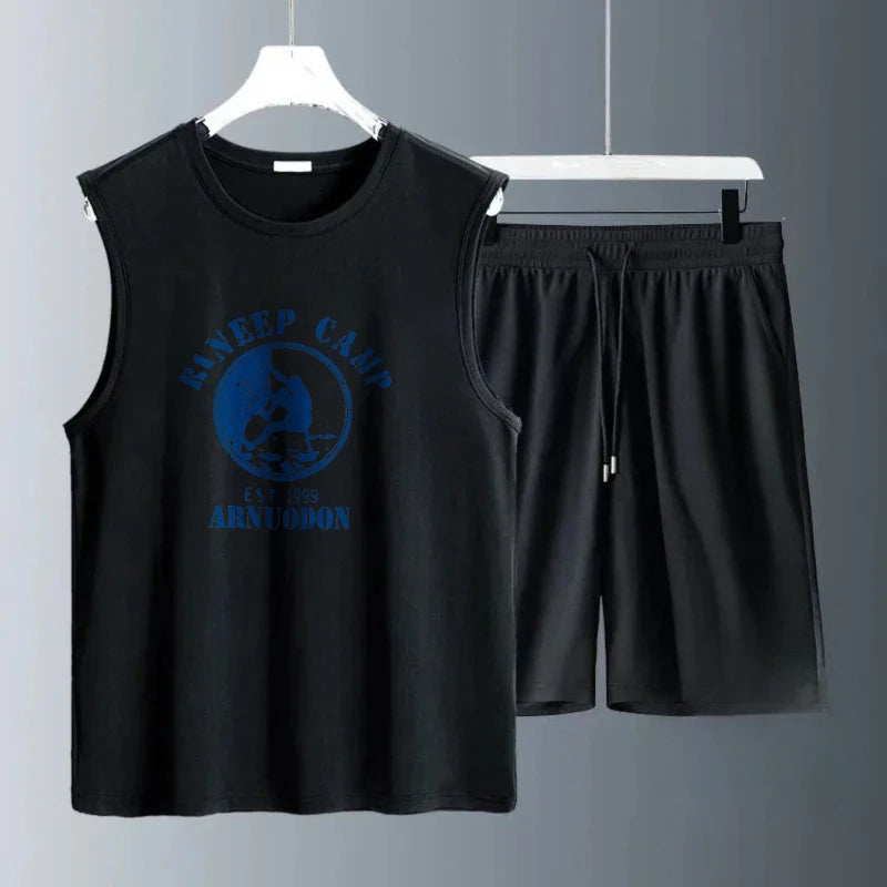 Men's Tank Top Sets 2026 Summer Quick drying Suit for man sports oversize Sportswear crewneck seaside 2 piece set running beach
