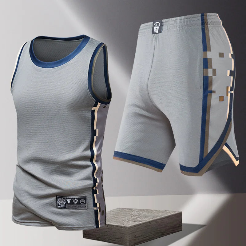 Summer Daily Outdoor Leisure Trend Versatile Sportswear Men Fashion Trend Sports Sleeveless Vest Five Quarter Shorts 2-piece Set