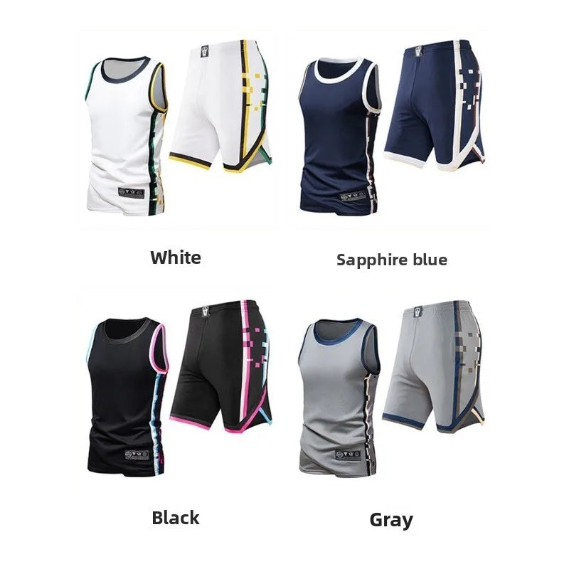 Summer Daily Outdoor Leisure Trend Versatile Sportswear Men Fashion Trend Sports Sleeveless Vest Five Quarter Shorts 2-piece Set