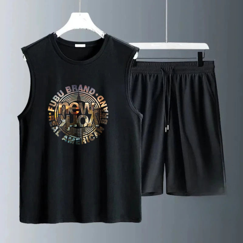 Men's Tank Top Sets 2026 Summer Quick drying beach sweat suit seaside running Sportswear sports oversize jogging suit crewneck