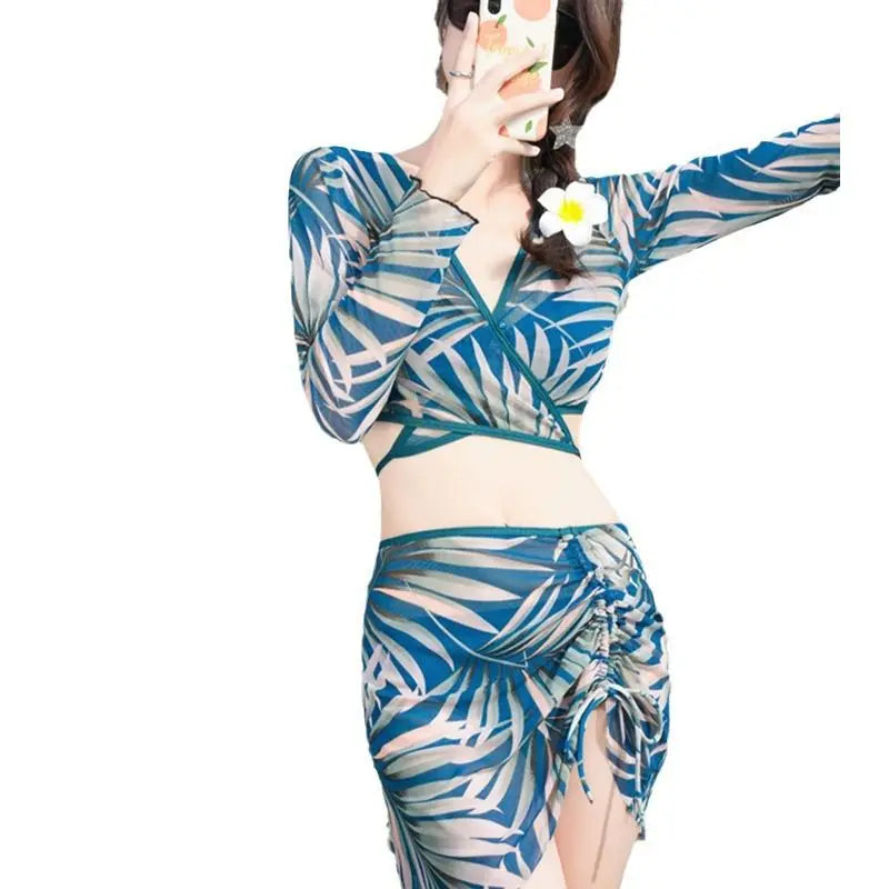 Women's 2026 Trendy 3 Piece Bikini Set Long Sleeve Swimsuit Modest Tummy Control Beachwear Summer Surfing Suit