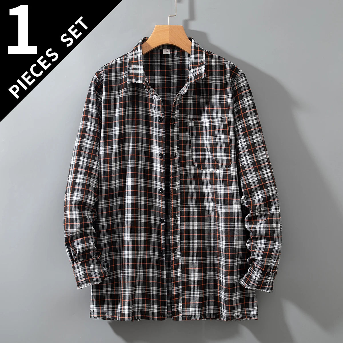 Spring and Autumn Men's Checkered Long Sleeve Top Button T-shirt Shirt Fashion Classic Shirt Youth Casual Comfortable Fashion