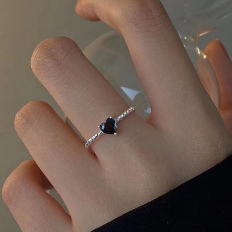 Sterling Silver Black Zirconia Love Ring