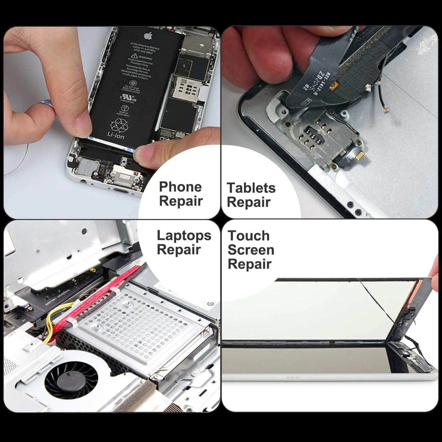 Screen Repair Tool Kit, 2mm 3mm Double Sided Tape, Adhesive Remover, ESD Tweezers, Cotton Swabs for Phone Tablet Laptop Repair
