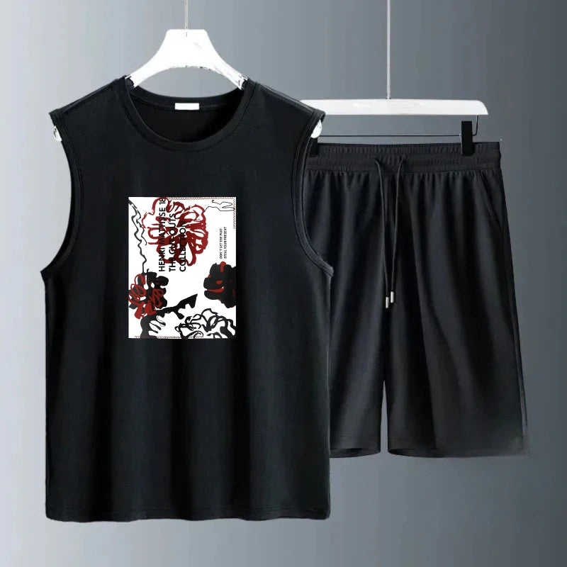 Men's Tank Top Sets 2026 Summer Quick drying clothing set 2 piece set oversize Sportswear sports beach seaside running crewneck