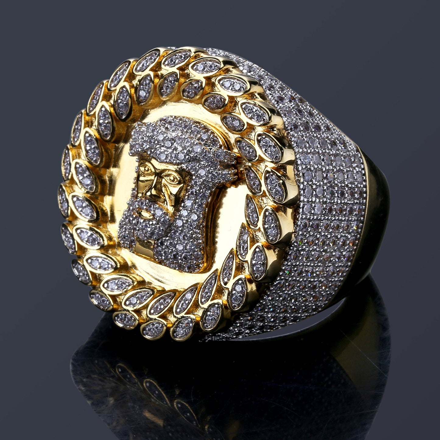 Zircon-Studded Hip-Hop Ring for Men