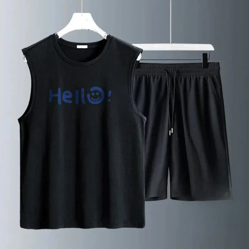 Men's Tank Top Sets 2026 Summer Quick drying crewneck beach seaside  men's chandals running sports oversize Suit for man