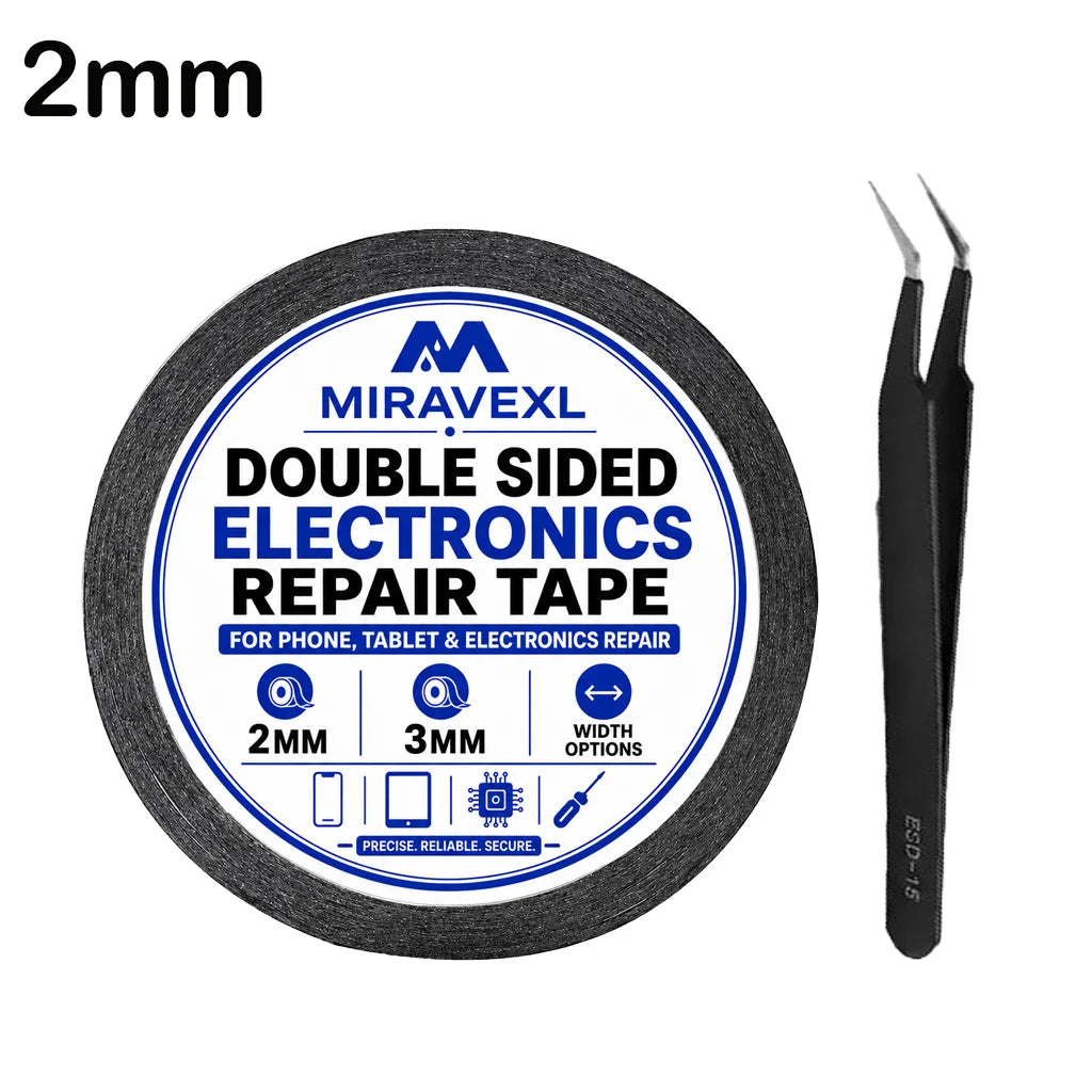 Screen Repair Tool Kit, 2mm 3mm Double Sided Tape, Adhesive Remover, ESD Tweezers, Cotton Swabs for Phone Tablet Laptop Repair