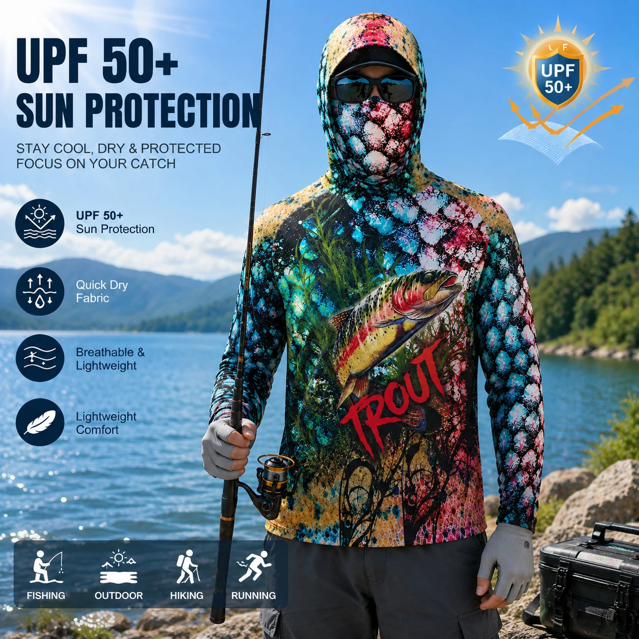 Camisa de Pesca con Capucha de Manga Larga para Hombre, Protección UV - Camiseta de Pesca Transpirable para Aventuras de Pesca