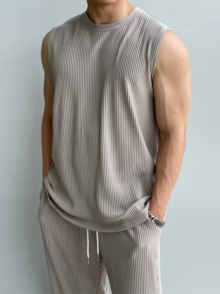 Summer Solid Color Vest Quick-drying Breathable Thin Threaded Ice Silk Top Sleeveless Suit Fitness Loose Men