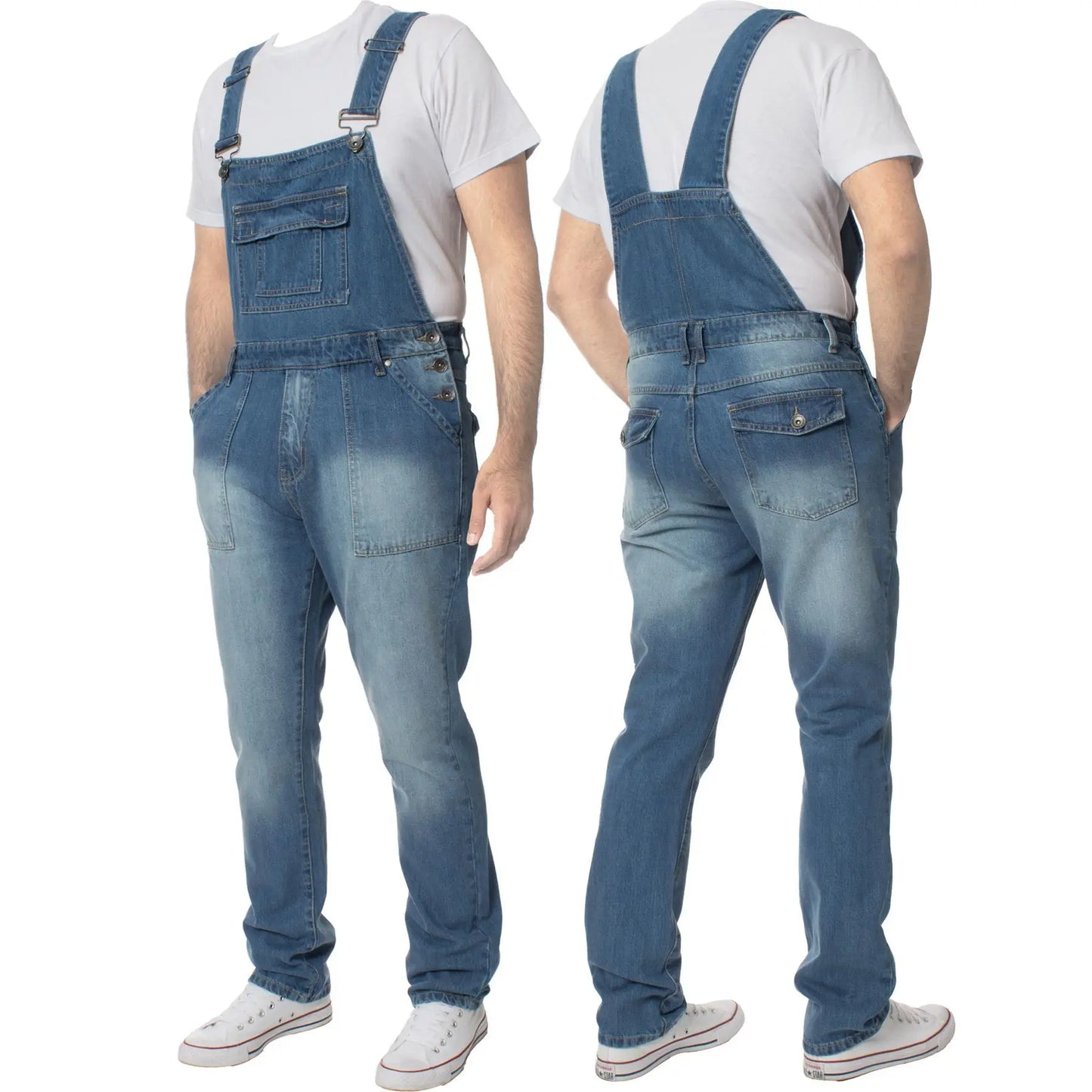 Overalls Men's Casual Multi-Bag Elastic Slim-fit Pants Men's Denim Overalls