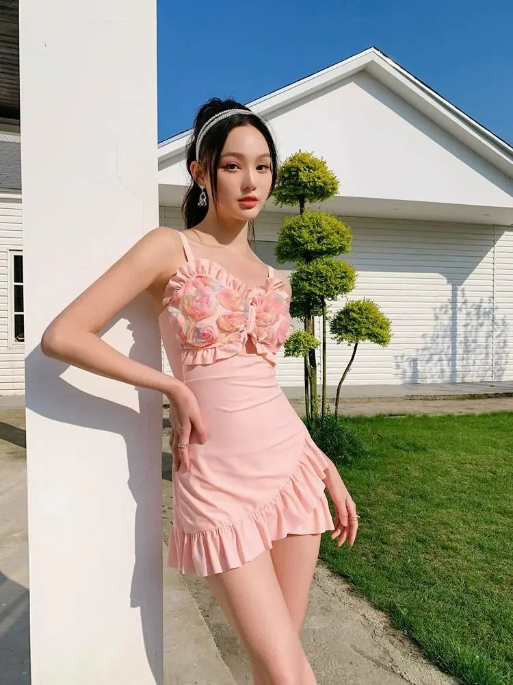 Women's 2026 New One Piece Skirted Swimsuit Slimming Modest Swimwear Vintage Beach Dress For Hot Spring Vacation