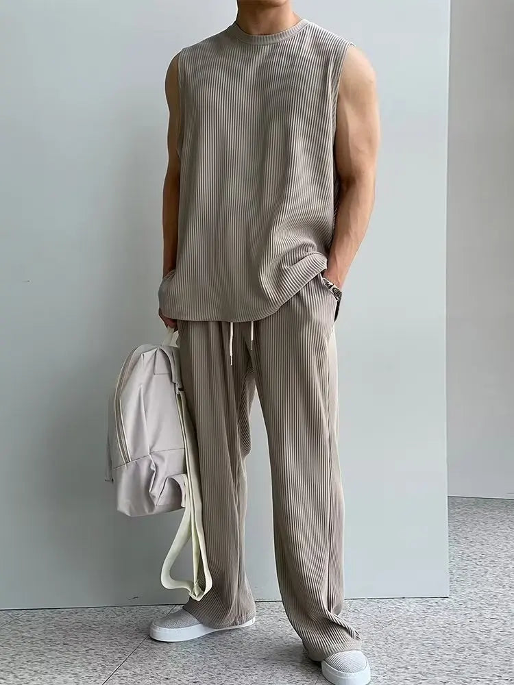 Summer Solid Color Vest Quick-drying Breathable Thin Threaded Ice Silk Top Sleeveless Suit Fitness Loose Men