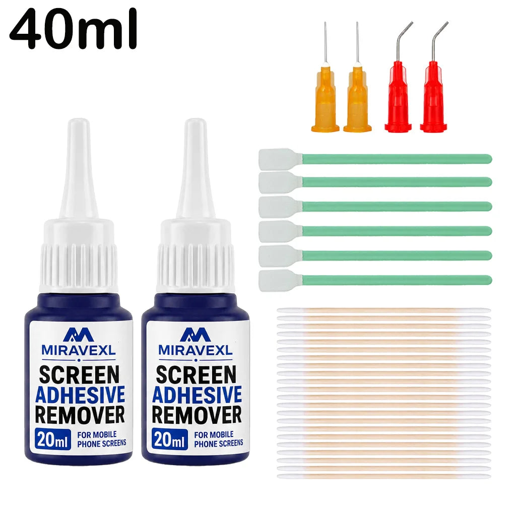 Screen Repair Tool Kit, 2mm 3mm Double Sided Tape, Adhesive Remover, ESD Tweezers, Cotton Swabs for Phone Tablet Laptop Repair