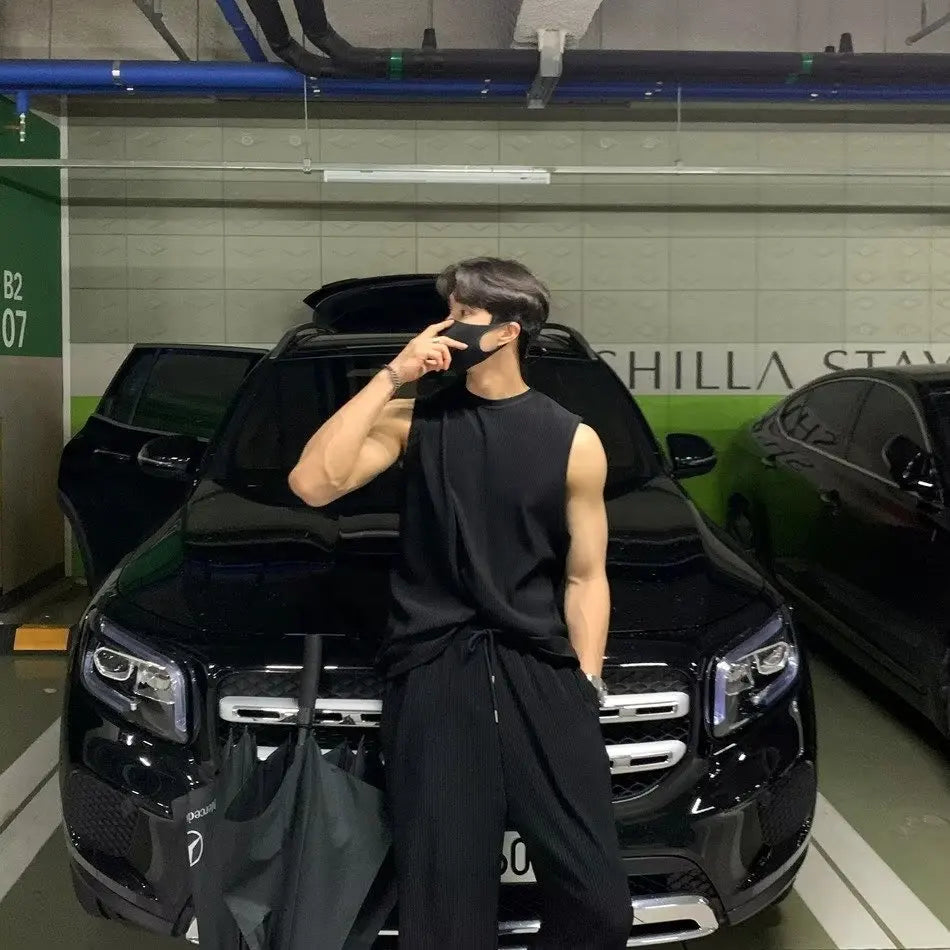 Summer Solid Color Vest Quick-drying Breathable Thin Threaded Ice Silk Top Sleeveless Suit Fitness Loose Men