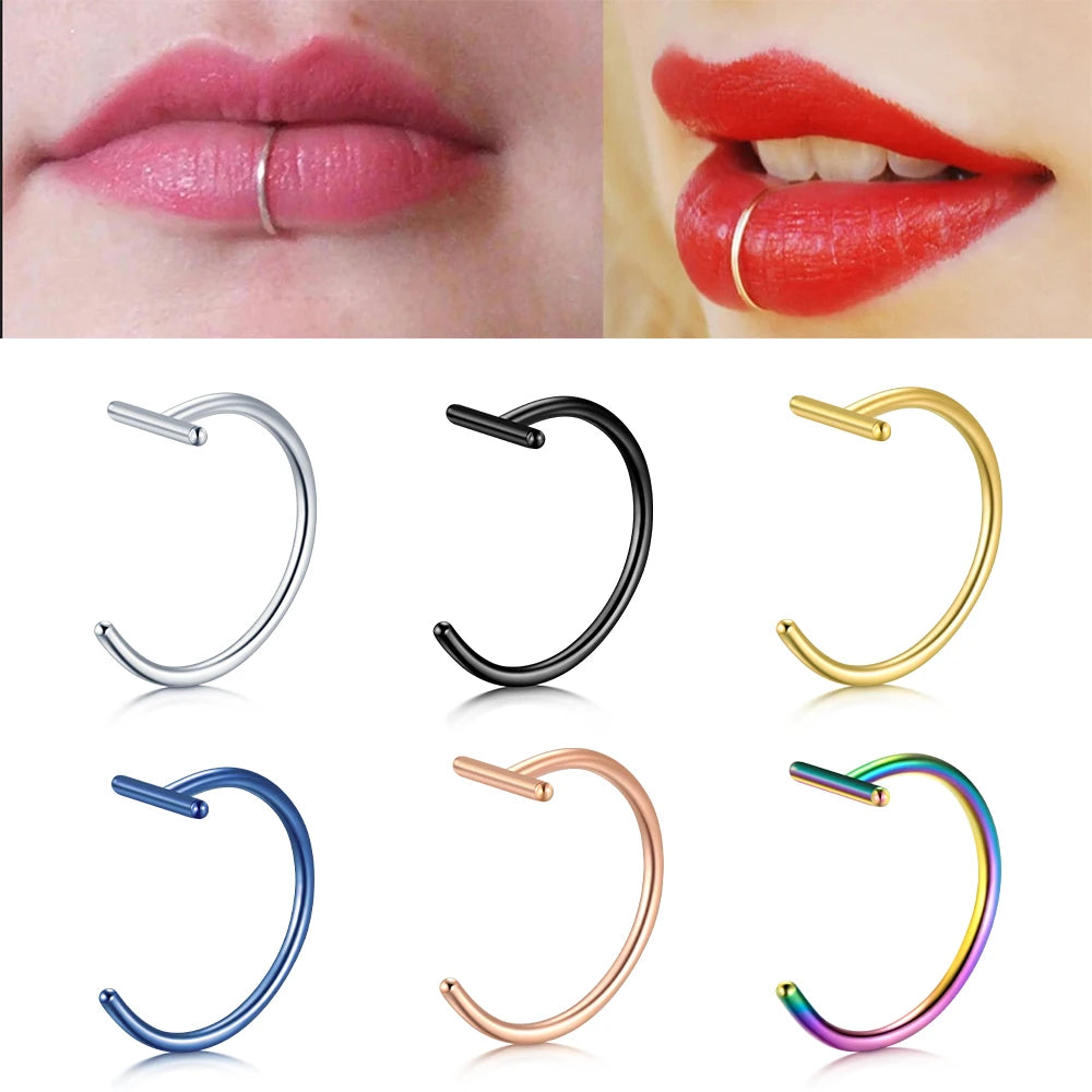 1PCS Fake Piercing Lip Rings Nose Nostril Ring Septum Clip On Mouth Ring Fake Piercing Body Clip Hoop