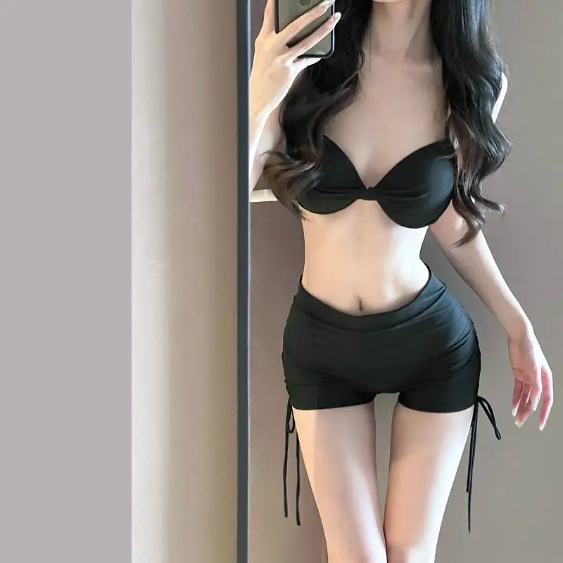 2026 New Women's Black Bikini Set Sexy Long Sleeve Cover Up Two Piece Swimsuit Elegant Beachwear