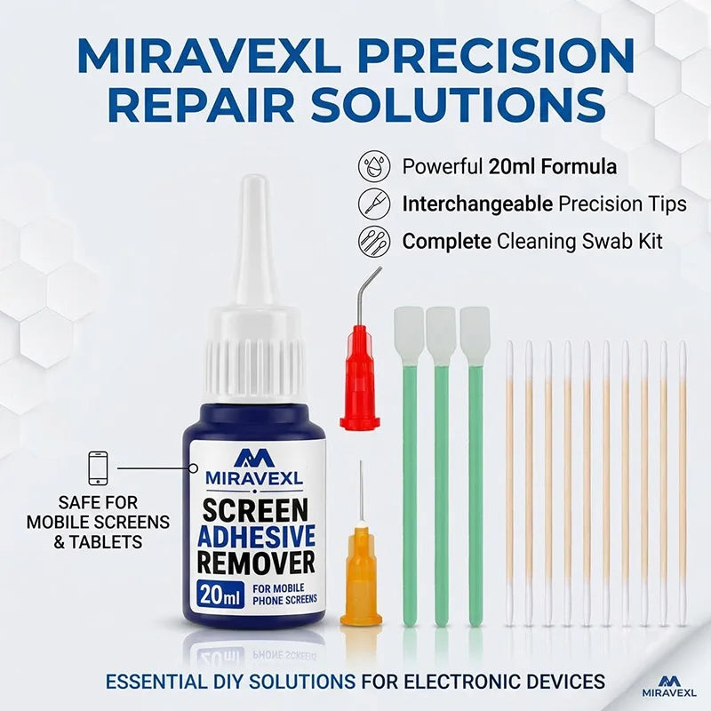 Screen Repair Tool Kit, 2mm 3mm Double Sided Tape, Adhesive Remover, ESD Tweezers, Cotton Swabs for Phone Tablet Laptop Repair
