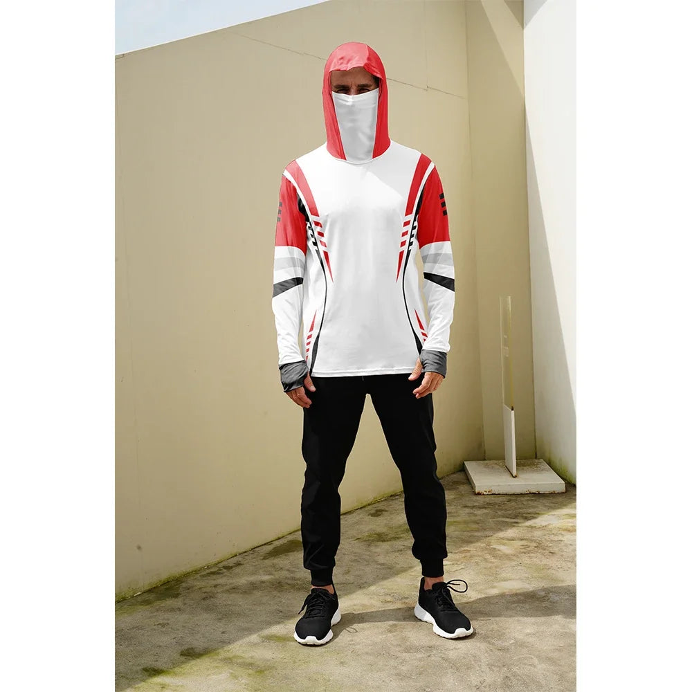 Fishing Shirts Men Sun Protection Hoodie Mask All-in-one Fishing Clothing Angling T-shirt Upf 50+ M-3XL