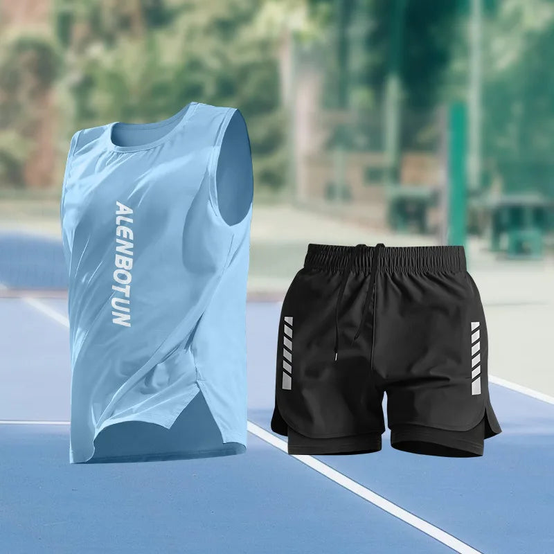 Men Running Sports Set Summer New Arrival Marathon Training Fitness Outfits Professional Quick Dry Basketball Tank Top And Short