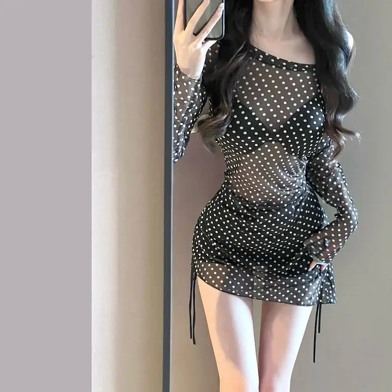 2026 New Women's Black Bikini Set Sexy Long Sleeve Cover Up Two Piece Swimsuit Elegant Beachwear