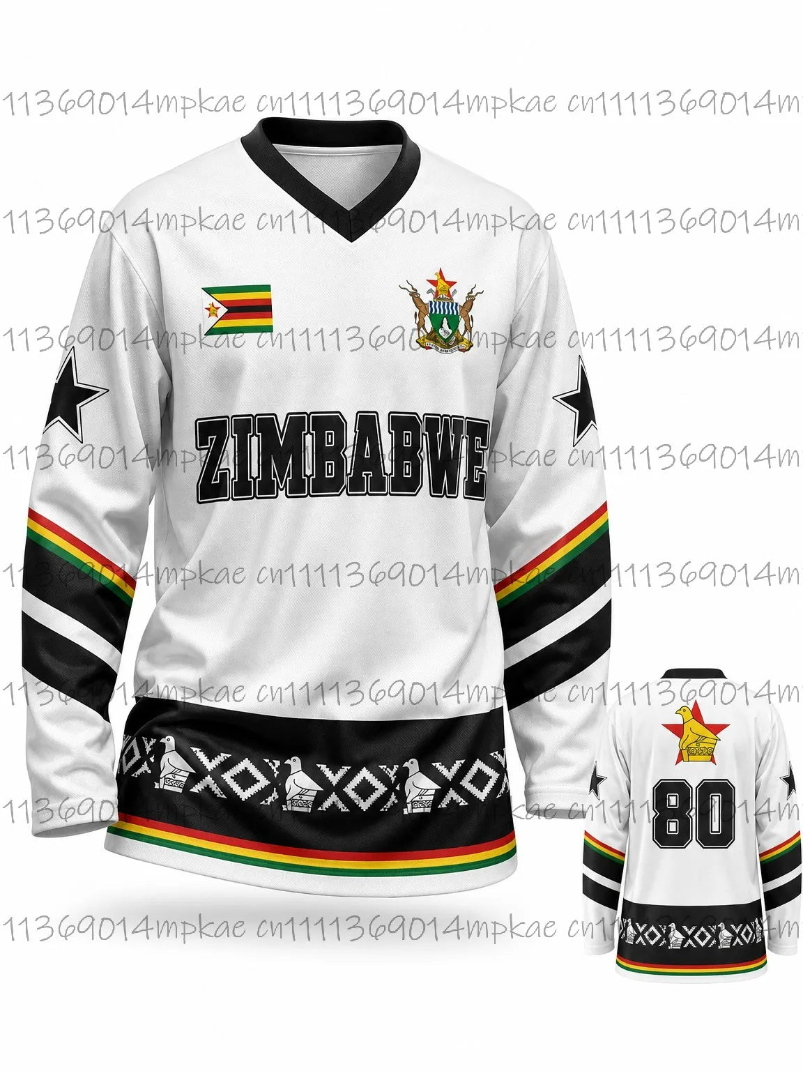 Autumn Zimbabwe Ethnic Street Style Printed Men's V-Neck Long Sleeve T-Shirt, Fashionable Loose Retro Sports Shirt, Men's Top