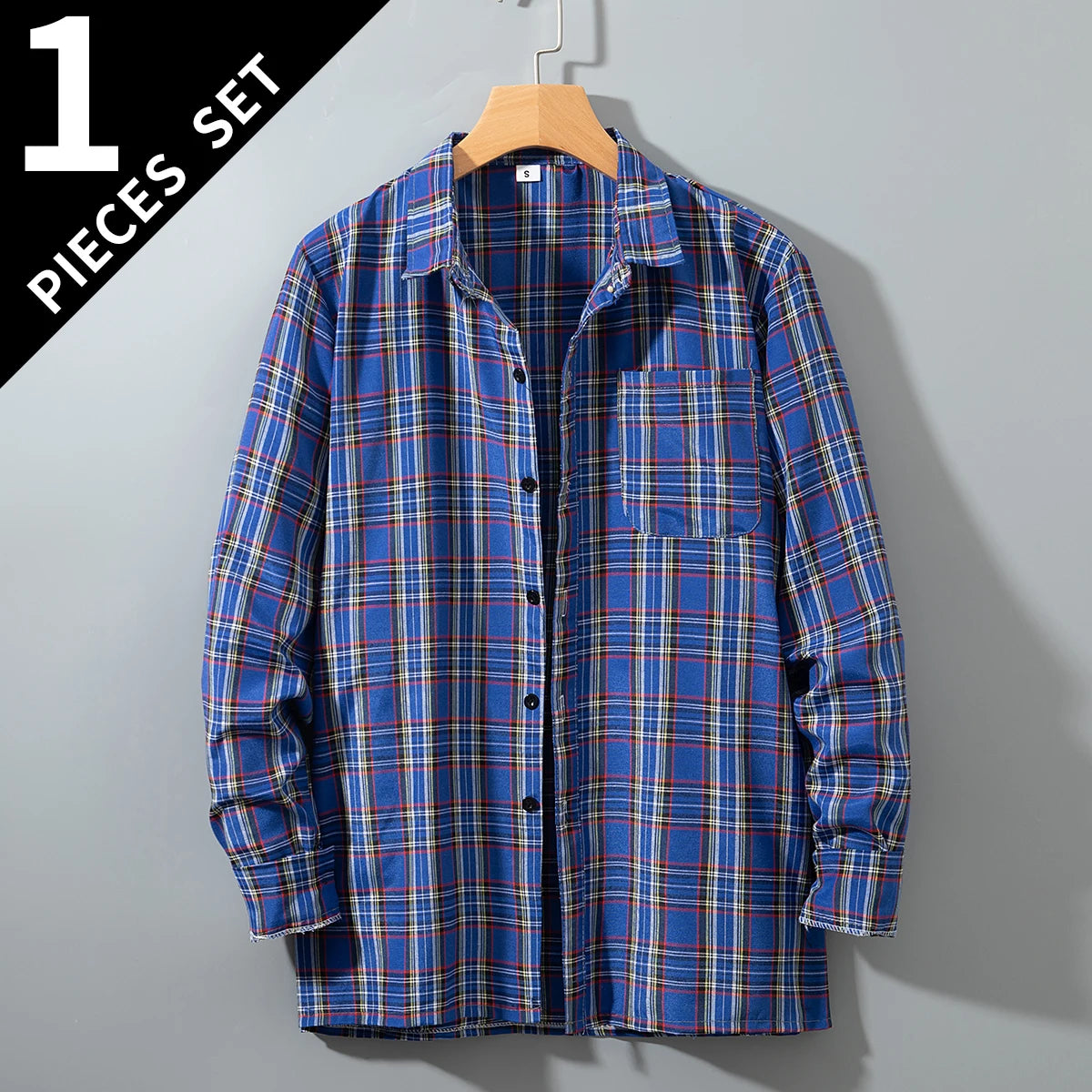 Spring and Autumn Men's Checkered Long Sleeve Top Button T-shirt Shirt Fashion Classic Shirt Youth Casual Comfortable Fashion
