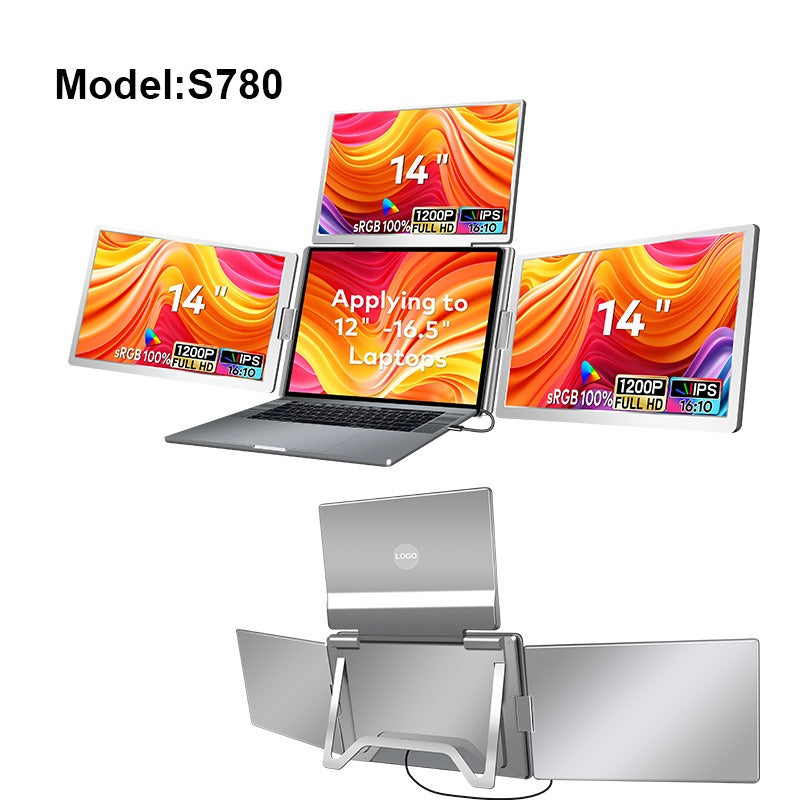 Portable Triple-Screen Laptop Display Monitor
