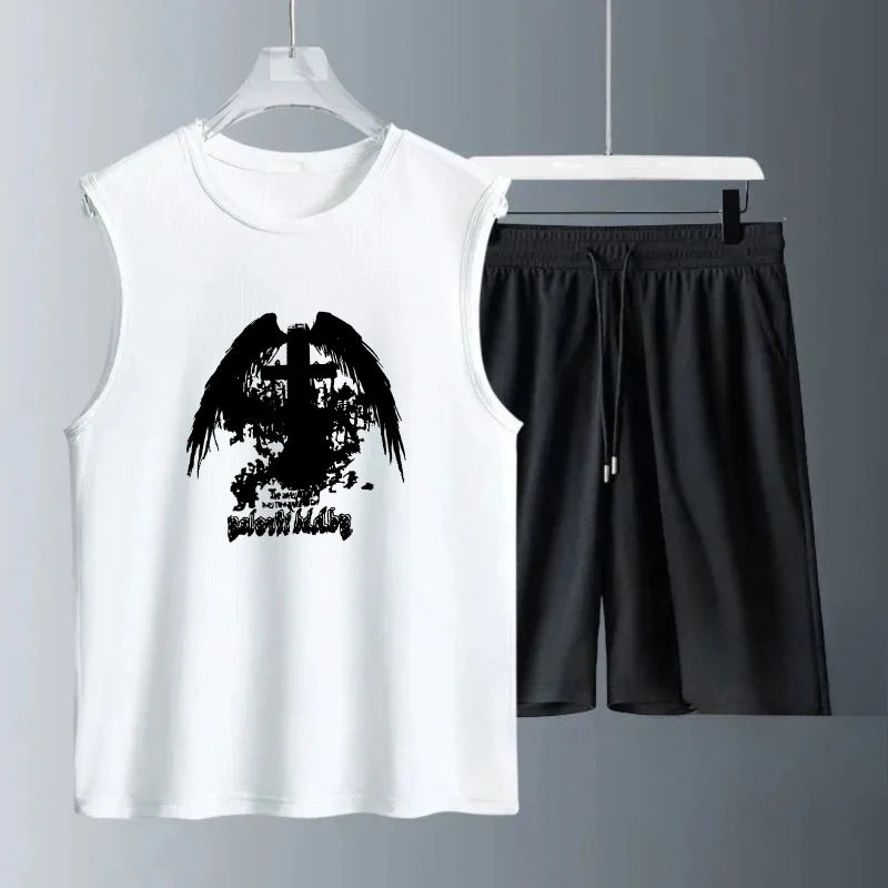 Men's Tank Top Sets 2026 Summer Quick drying beach oversize jogging set running  jogging suit seaside sports Breathable
