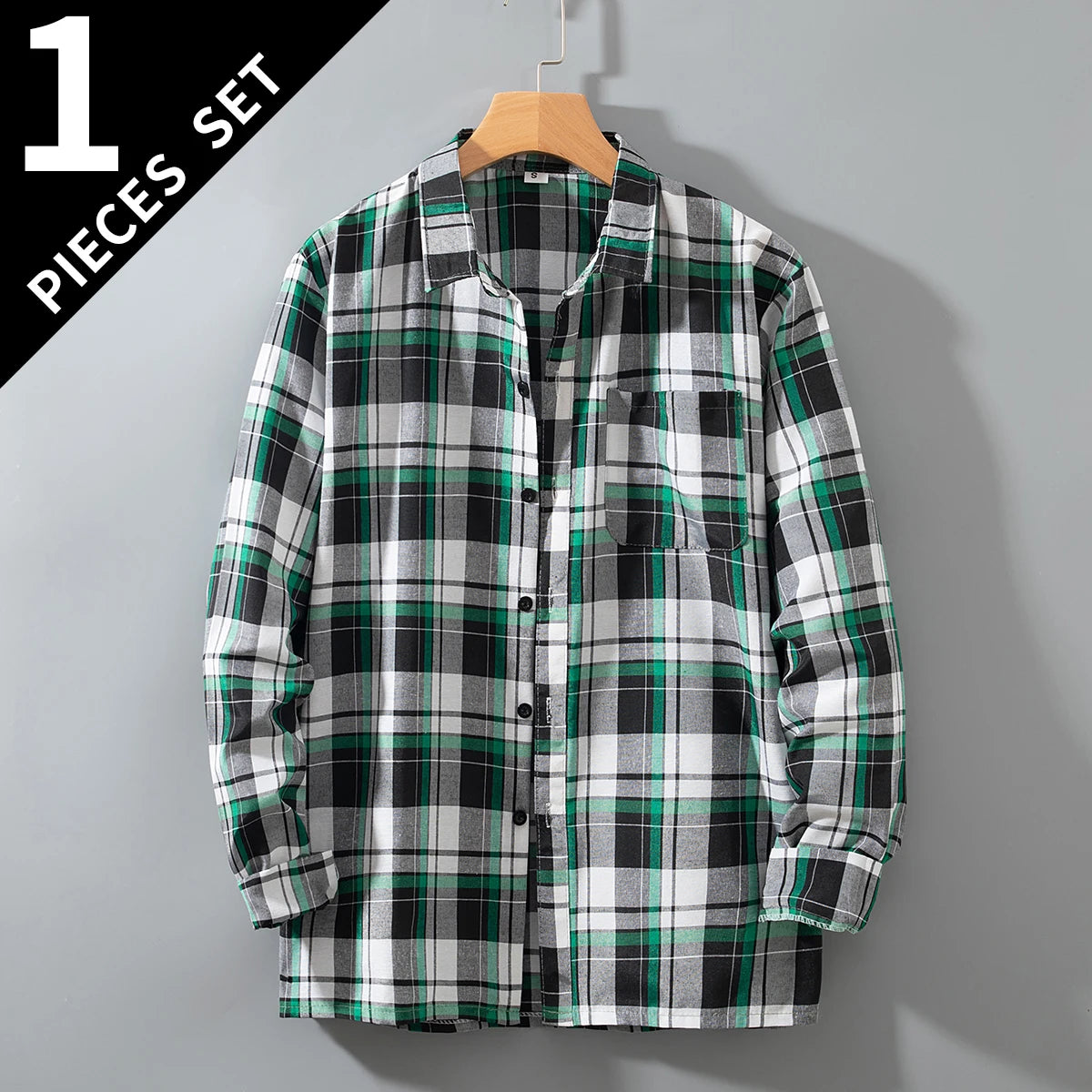 Spring and Autumn Men's Checkered Long Sleeve Top Button T-shirt Shirt Fashion Classic Shirt Youth Casual Comfortable Fashion