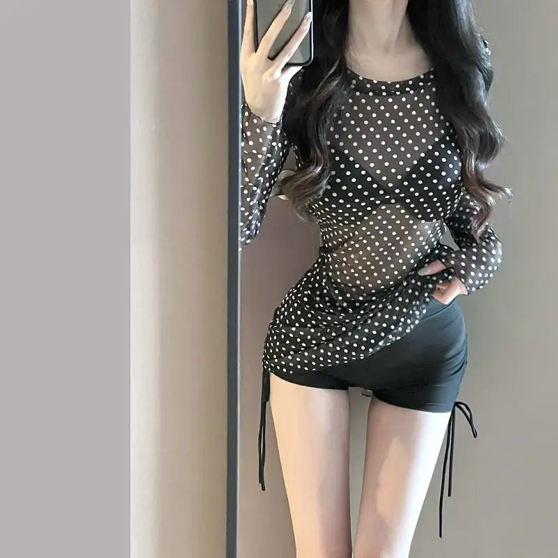 2026 New Women's Black Bikini Set Sexy Long Sleeve Cover Up Two Piece Swimsuit Elegant Beachwear