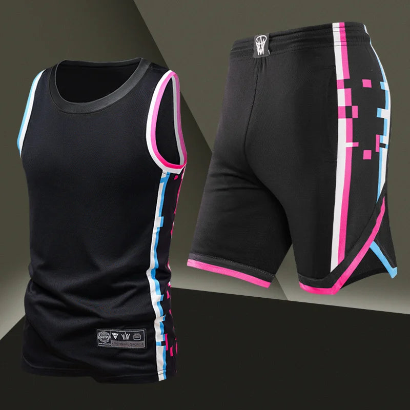 Summer Daily Outdoor Leisure Trend Versatile Sportswear Men Fashion Trend Sports Sleeveless Vest Five Quarter Shorts 2-piece Set