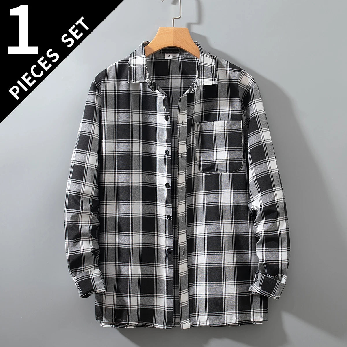 Spring and Autumn Men's Checkered Long Sleeve Top Button T-shirt Shirt Fashion Classic Shirt Youth Casual Comfortable Fashion